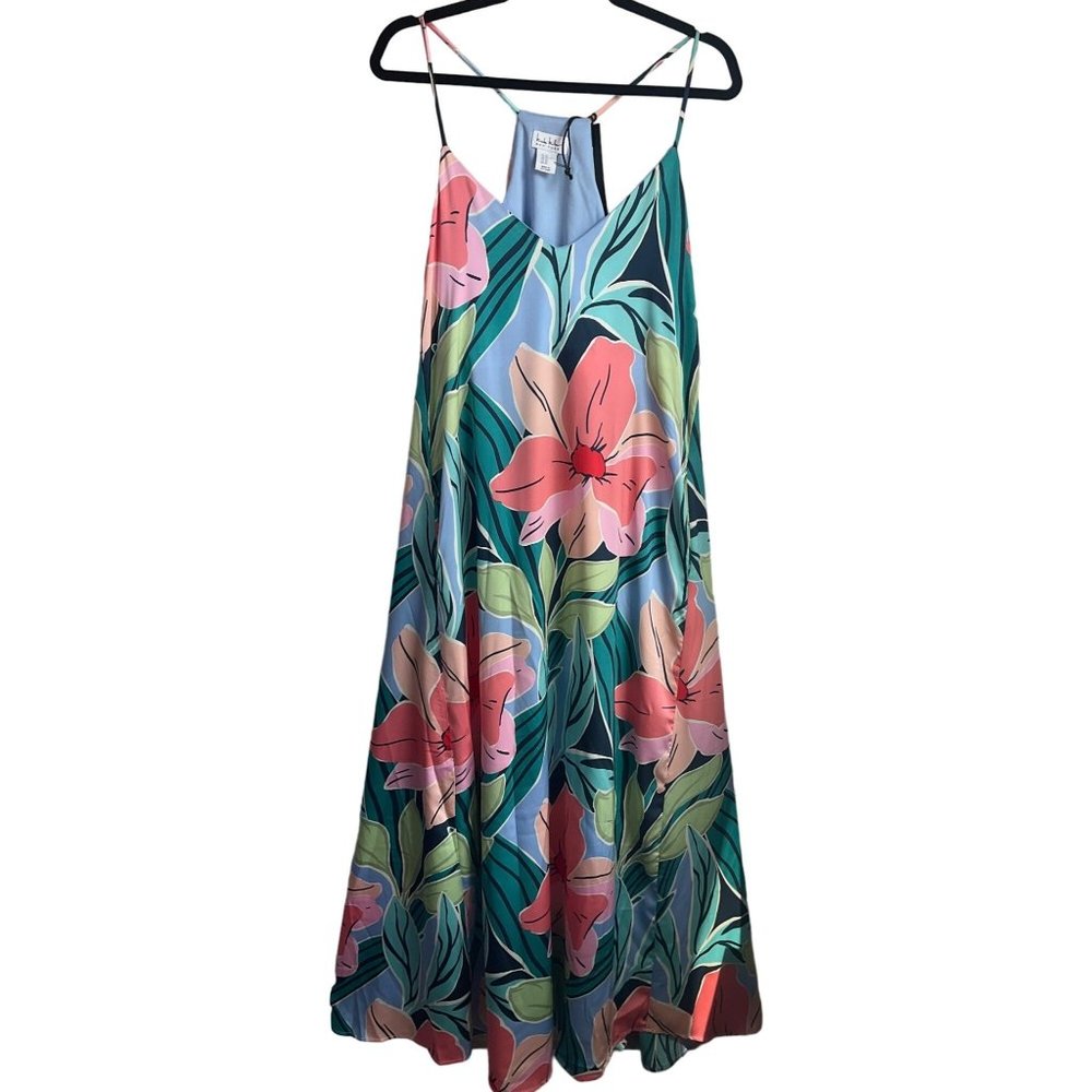 Nicole Miller Floral Maxi Dress in Teal, Pink & Green